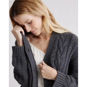 Quince 100% Organic Cotton Oversized Cable Cardigan NWT XS Charcoal